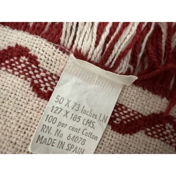 VTG Christmas Holiday Woven Fringed Throw Blanket Trees Santa Bells Cotton - Picture 6 of 6